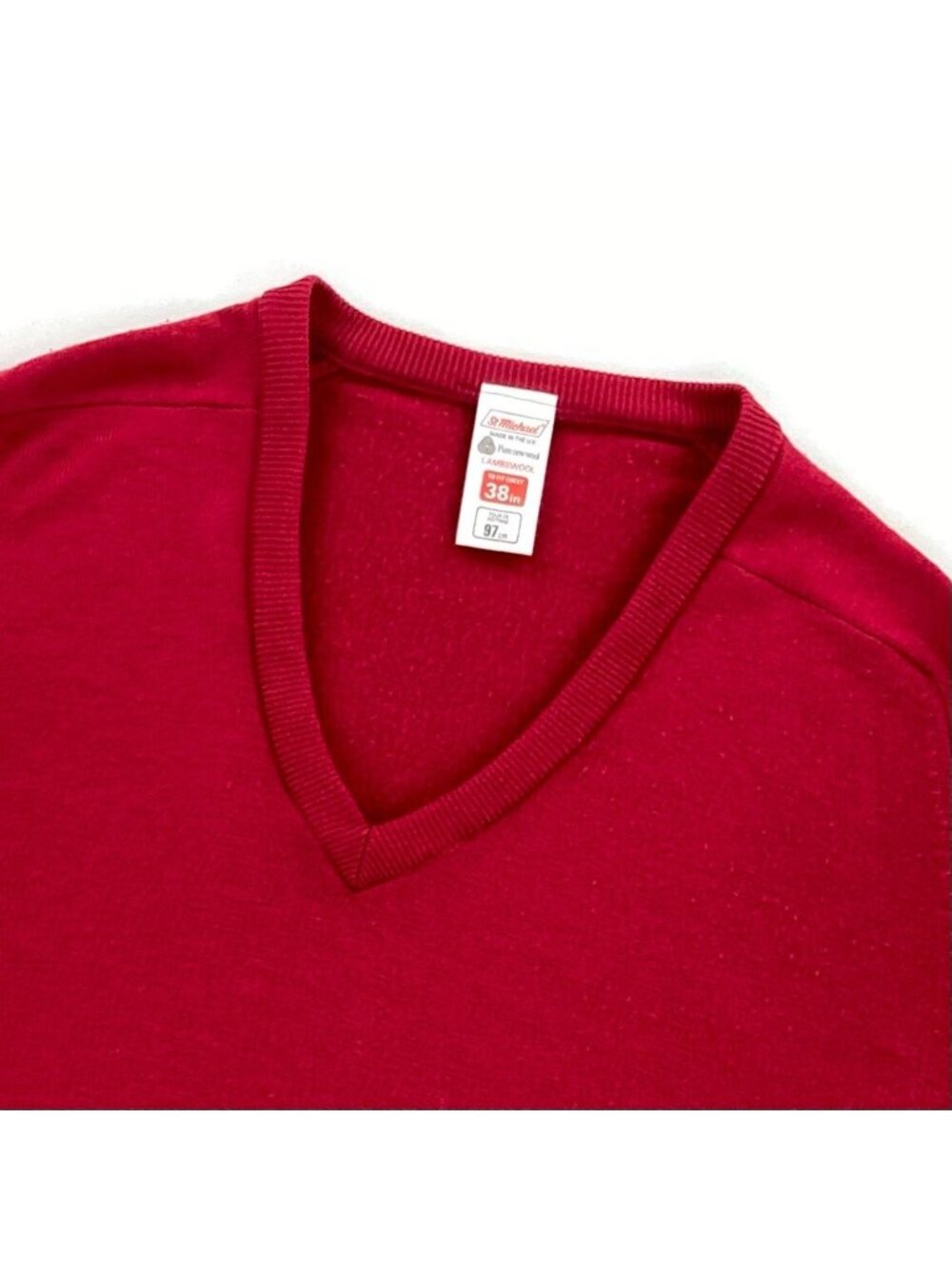 St Michael Men's 100% Wool V-neck Sweatshirt Burgundy Red • Size 38